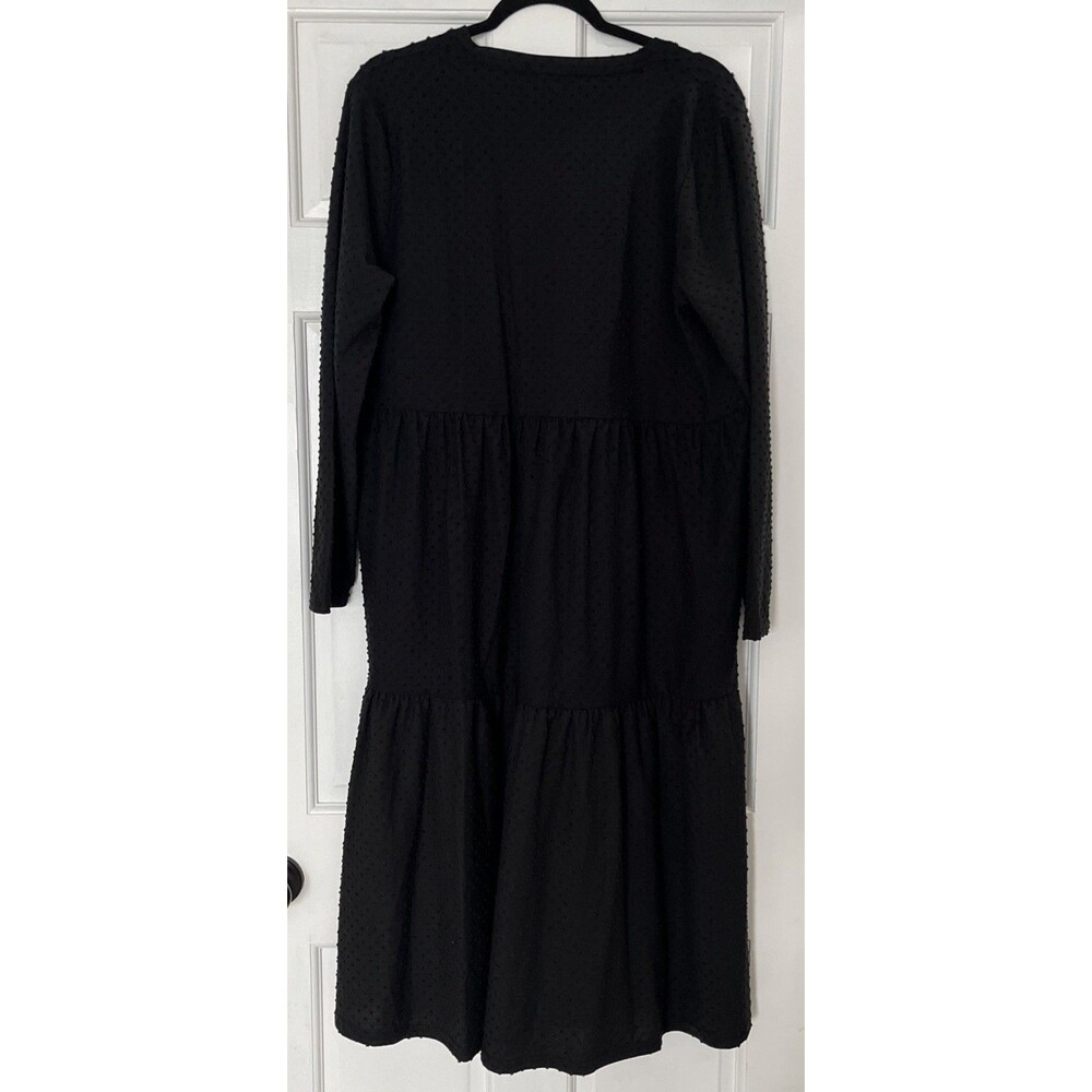 J Crew Midi Dress XL Black Tiered Swiss Dot Preppy Cottage Core Lightweight - Picture 6 of 8